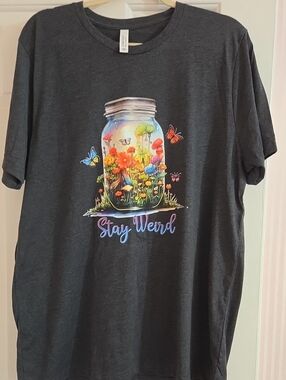 Bella Canvas Dark Gray Tee with Colorful Mason Jar Floral Print XL NWOT